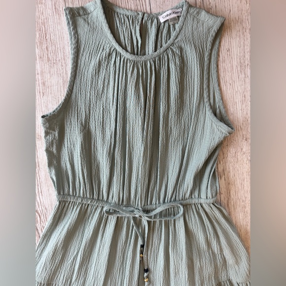 Calvin Klein Sleeveless Tiered Midi Dress Size 6 Pale Grey Green Fit & Flare - Picture 5 of 10